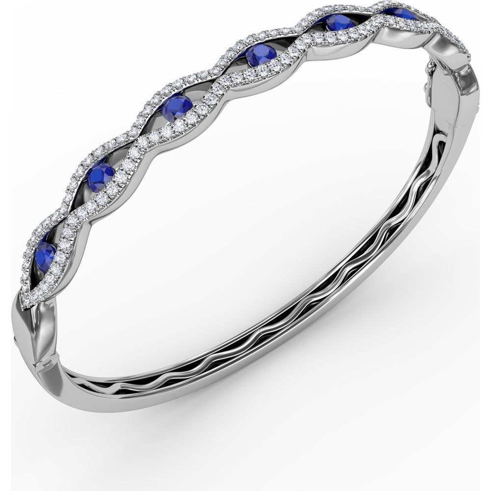 Wavy Openwork Bangle with Round Blue Sapphires and Pavé Diamonds by Fana - 2.23 Carat Total Gemstone Weight