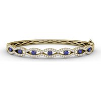 Wavy Openwork Bangle with Round Blue Sapphires and Pavé Diamonds by Fana - 2.23 Carat Total Gemstone Weight