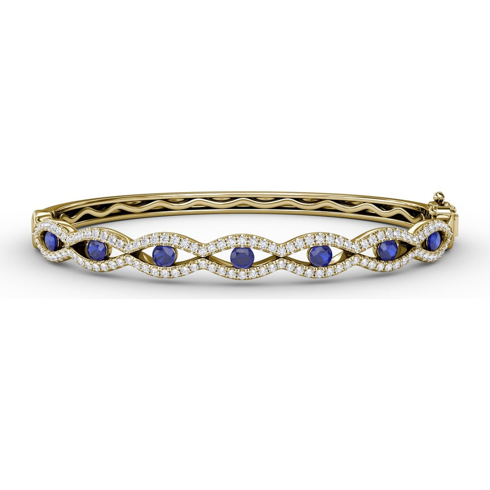 Wavy Openwork Bangle with Round Blue Sapphires and Pavé Diamonds by Fana - 2.23 Carat Total Gemstone Weight