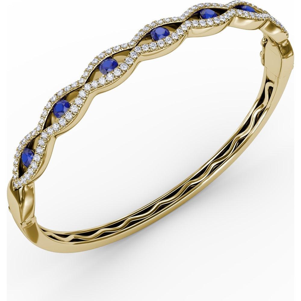 Wavy Openwork Bangle with Round Blue Sapphires and Pavé Diamonds by Fana - 2.23 Carat Total Gemstone Weight