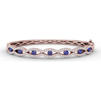 Wavy Openwork Bangle with Round Blue Sapphires and Pavé Diamonds by Fana - 2.23 Carat Total Gemstone Weight