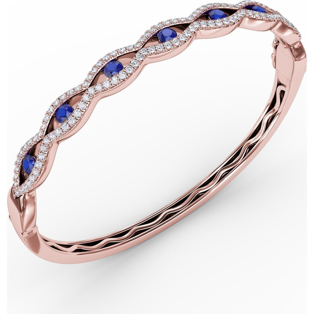 Wavy Openwork Bangle with Round Blue Sapphires and Pavé Diamonds by Fana - 2.23 Carat Total Gemstone Weight