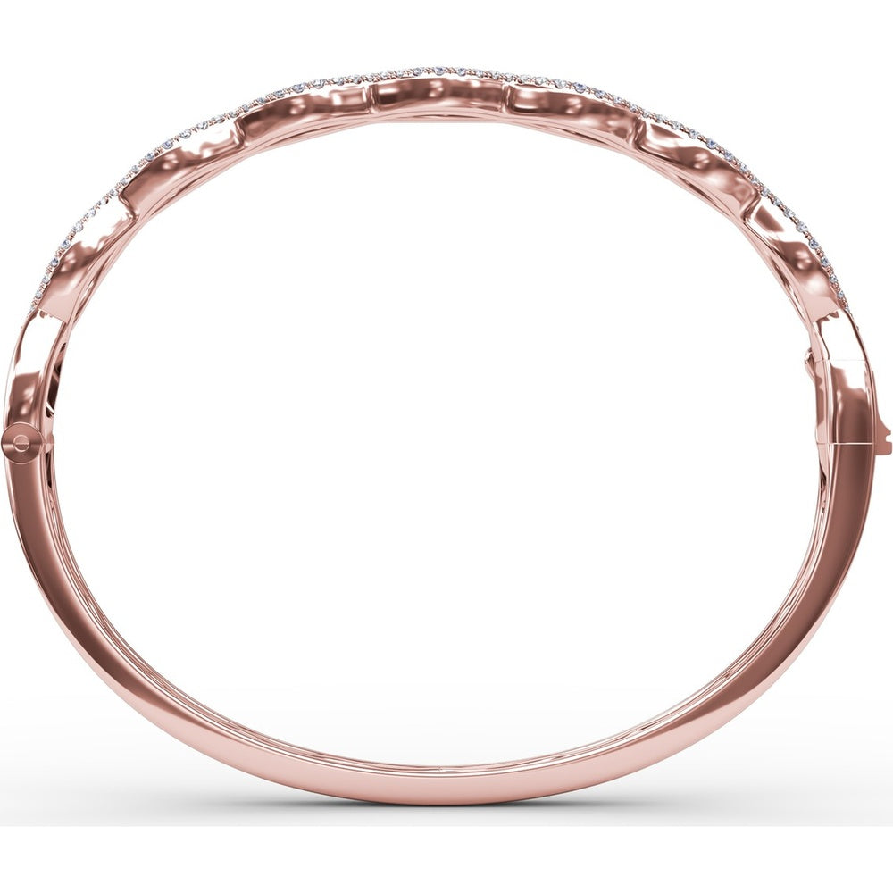 Wavy Openwork Bangle with Round Blue Sapphires and Pavé Diamonds by Fana - 2.23 Carat Total Gemstone Weight