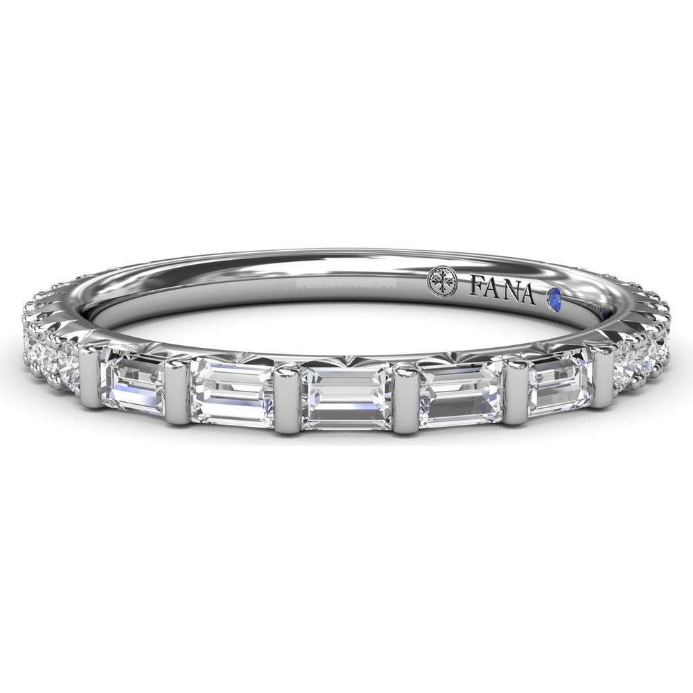 Wedding Band with Bar Set Baguette Diamonds by Fana - 0.48 Carat Total Diamond Weight