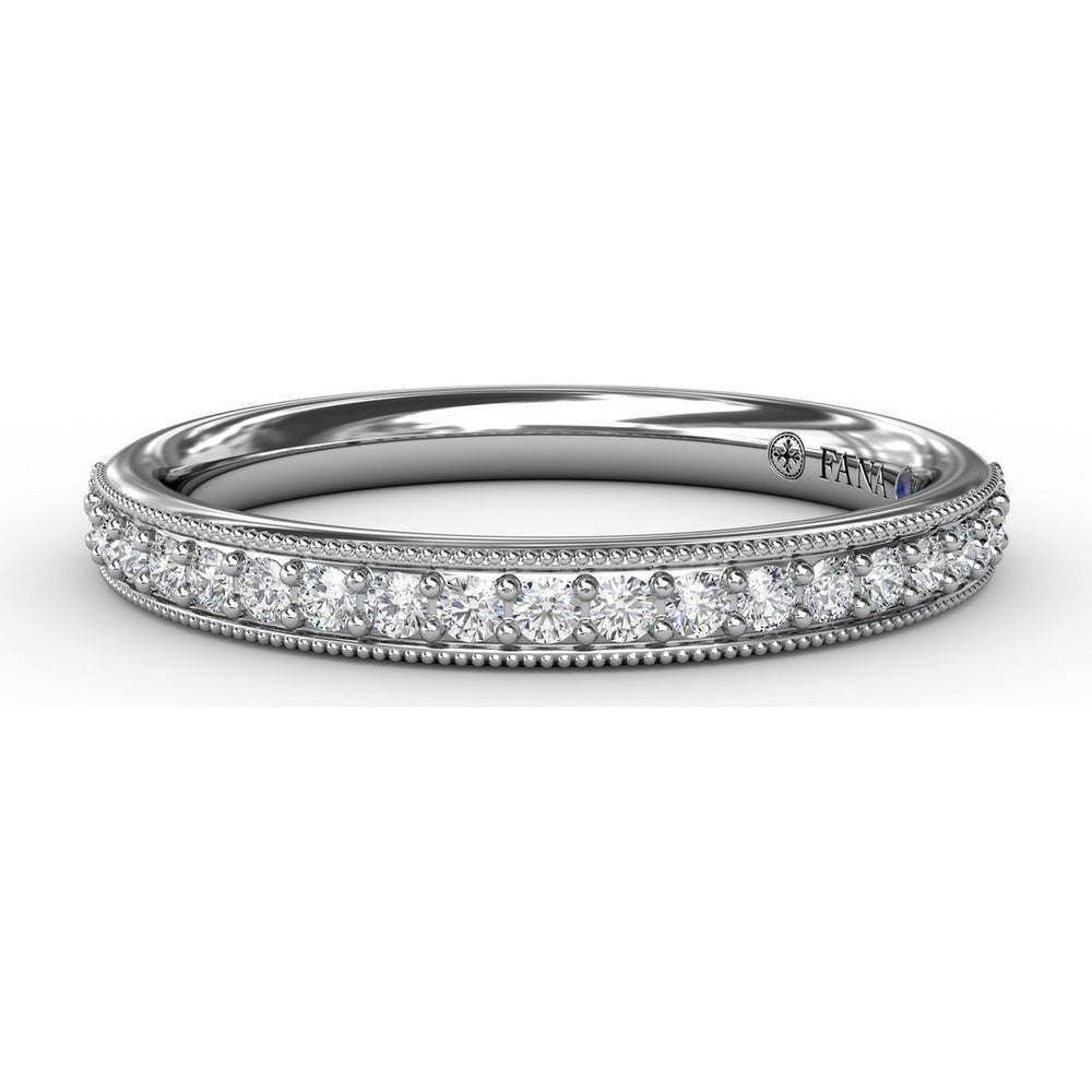 Wedding Band with Milgrain Edge and Pavé Set Round Diamonds by Fana - 0.21 Carat Total Diamond Weight