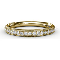 Wedding Band with Milgrain Edge and Pavé Set Round Diamonds by Fana - 0.21 Carat Total Diamond Weight