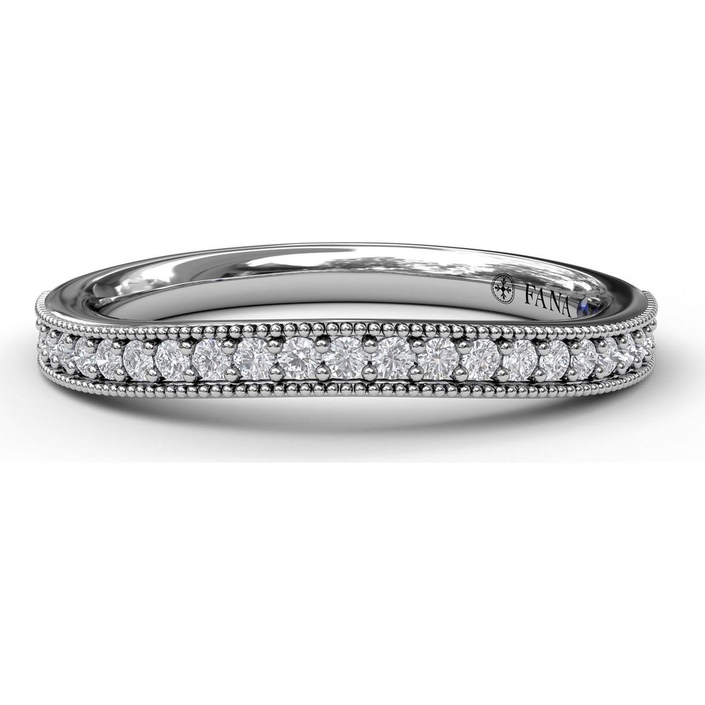 Wedding Band with Pavé Set Round Diamonds and Milgrain Detailing by Fana - 0.21 Carat Total Diamond Weight