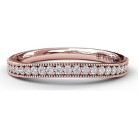 Wedding Band with Pavé Set Round Diamonds and Milgrain Detailing by Fana - 0.21 Carat Total Diamond Weight