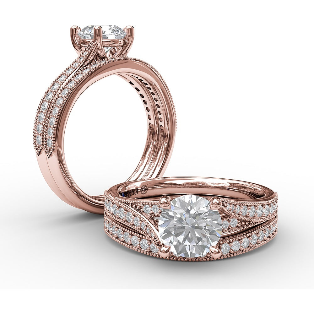 Wedding Band with Pavé Set Round Diamonds and Milgrain Detailing by Fana - 0.21 Carat Total Diamond Weight