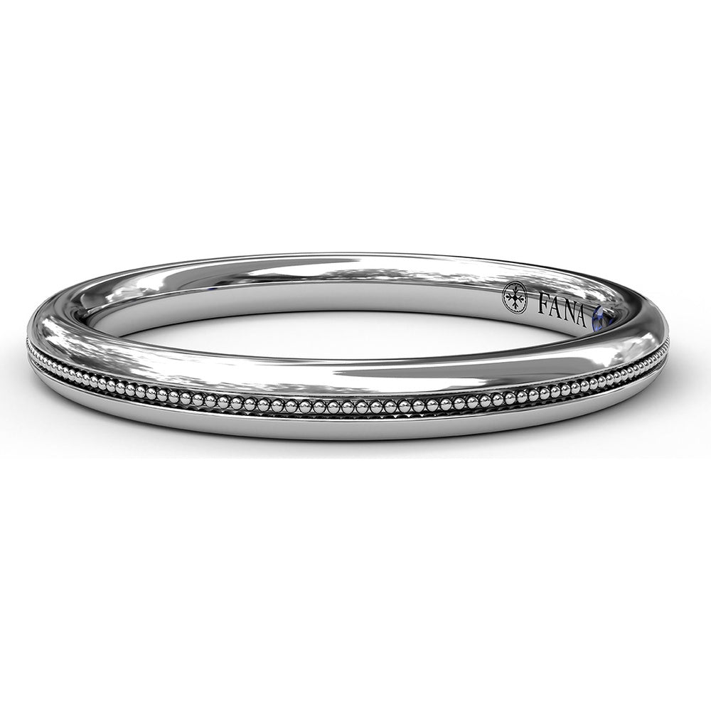 Wedding Band with Round Diamond Pavé and Milgrain Detailing by Fana