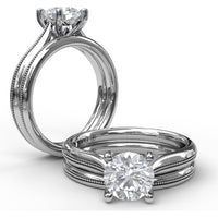 Wedding Band with Round Diamond Pavé and Milgrain Detailing by Fana
