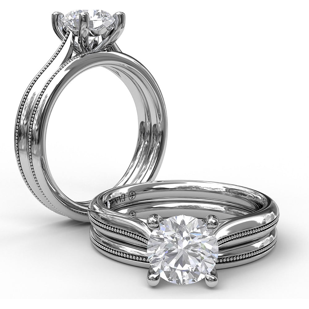 Wedding Band with Round Diamond Pavé and Milgrain Detailing by Fana
