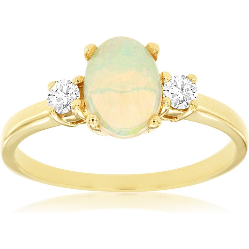 Whimsical 14K Yellow Gold Opal and Diamond Halo Ring