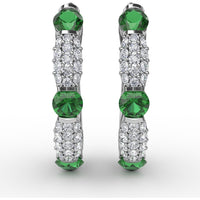 Whimsical Hoop Earrings with Alternating Round Emeralds and Pavé Diamonds by Fana - 1.53 Carat Total Gemstone Weight