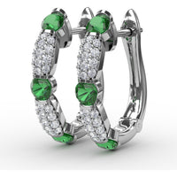 Whimsical Hoop Earrings with Alternating Round Emeralds and Pavé Diamonds by Fana - 1.53 Carat Total Gemstone Weight