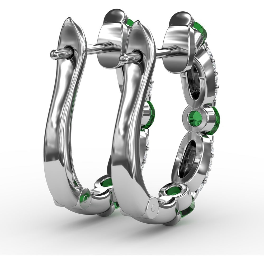 Whimsical Hoop Earrings with Alternating Round Emeralds and Pavé Diamonds by Fana - 1.53 Carat Total Gemstone Weight