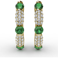 Whimsical Hoop Earrings with Alternating Round Emeralds and Pavé Diamonds by Fana - 1.53 Carat Total Gemstone Weight