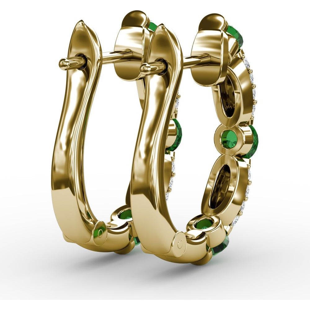 Whimsical Hoop Earrings with Alternating Round Emeralds and Pavé Diamonds by Fana - 1.53 Carat Total Gemstone Weight