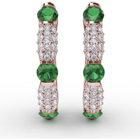 Whimsical Hoop Earrings with Alternating Round Emeralds and Pavé Diamonds by Fana - 1.53 Carat Total Gemstone Weight