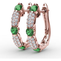 Whimsical Hoop Earrings with Alternating Round Emeralds and Pavé Diamonds by Fana - 1.53 Carat Total Gemstone Weight