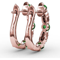 Whimsical Hoop Earrings with Alternating Round Emeralds and Pavé Diamonds by Fana - 1.53 Carat Total Gemstone Weight