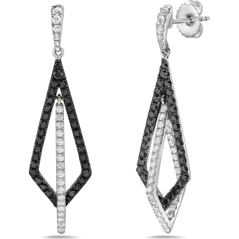 White Diamond and Black Diamond Double Kite Drop Earrings in 18K White Gold by Charles Krypell