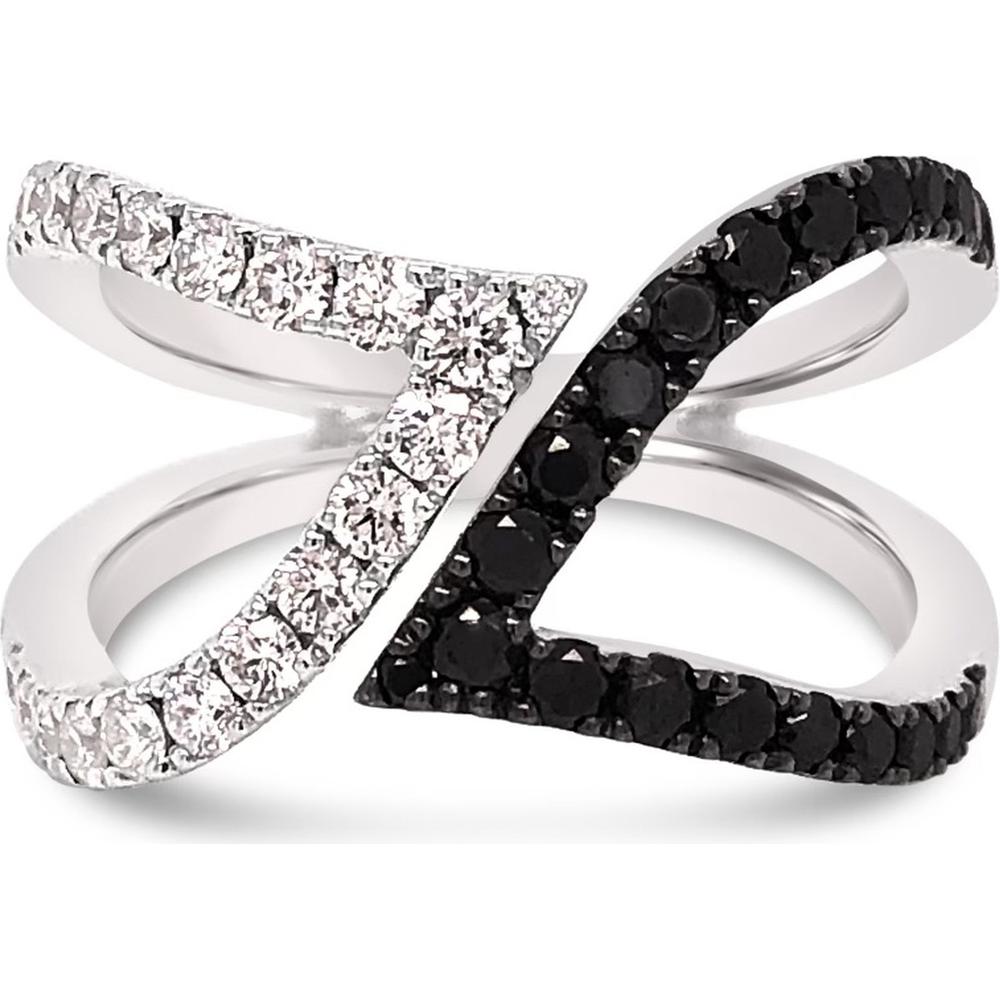 White Diamond and Black Diamond Double Leaf Ring in 18K White Gold by Charles Krypell