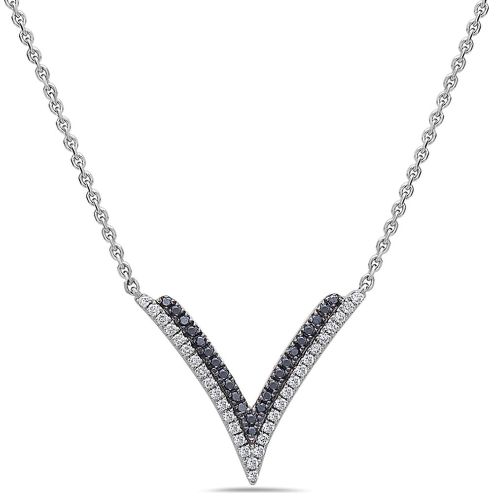 White Diamond and Black Diamond Double V Necklace in 18K White Gold by Charles Krypell
