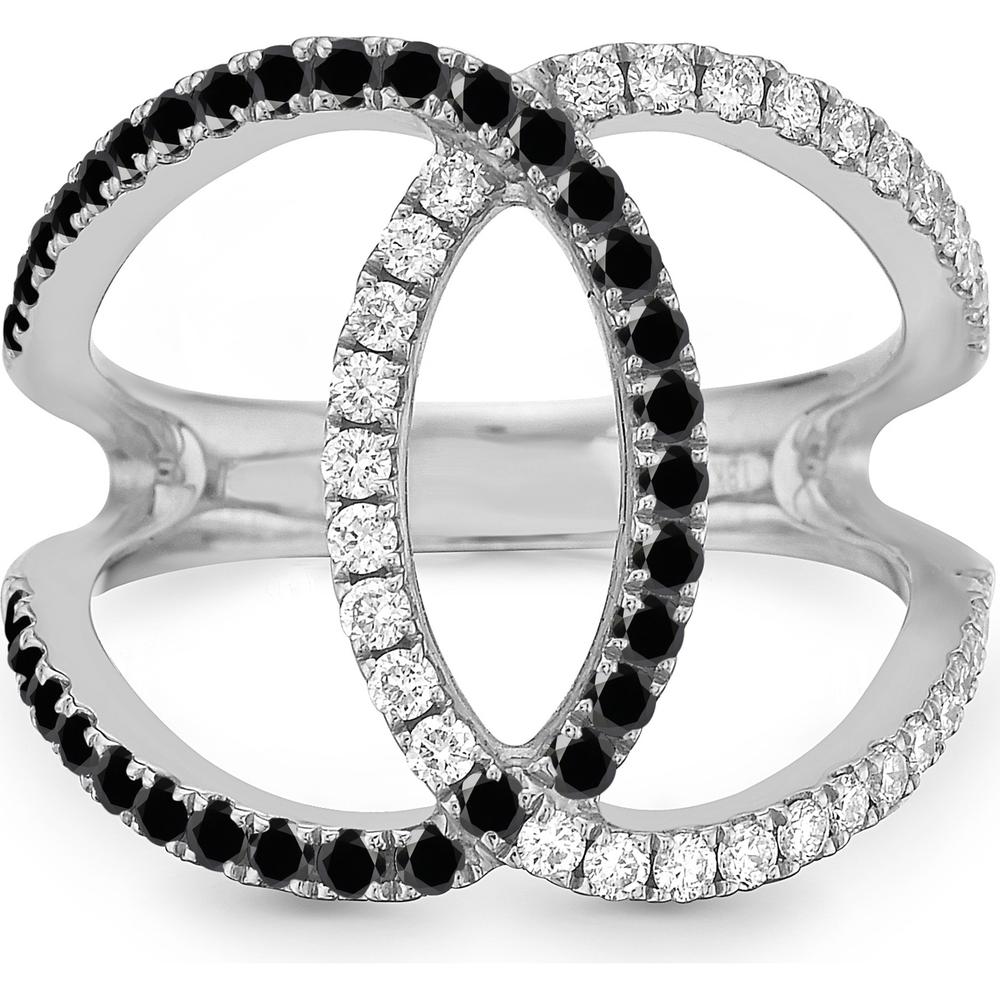 White Diamond and Black Diamond Eclipse Ring in 18K White Gold by Charles Krypell