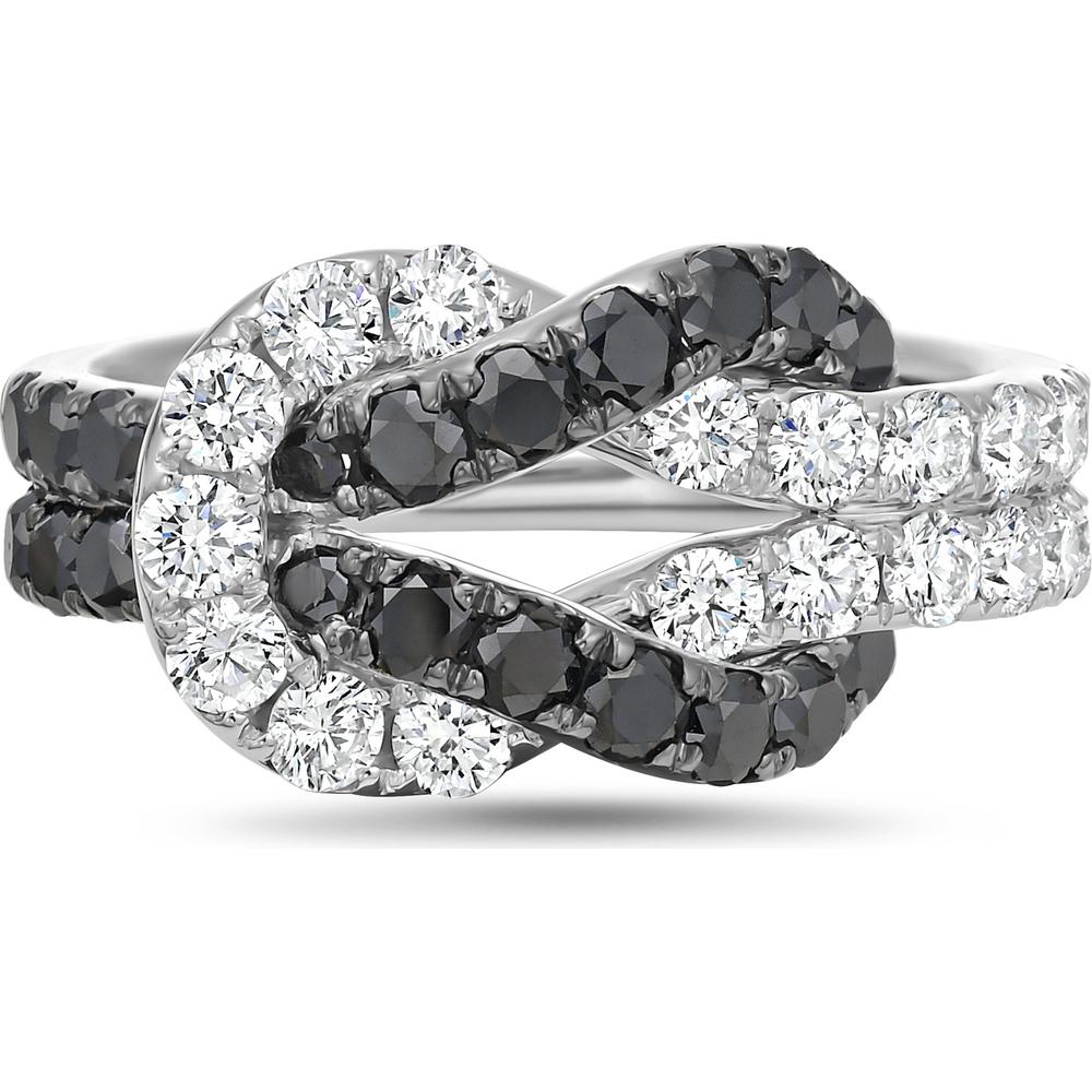 White Diamond and Black Diamond Hercules Knot Ring in 18K White Gold by Charles Krypell