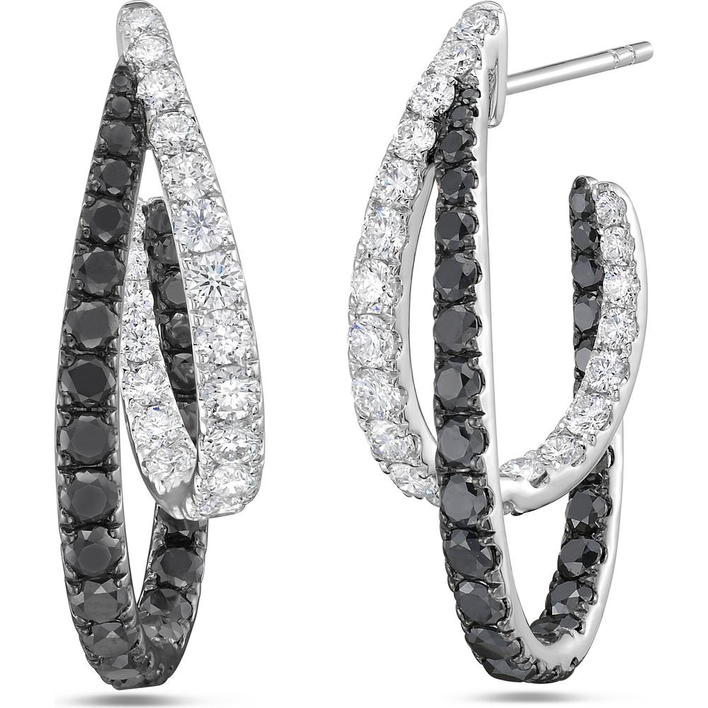 White Diamond and Black Diamond Intertwining Double Hoop Earrings in 18K White Gold by Charles Krypell
