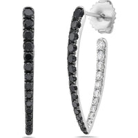 White Diamond and Black Diamond Marquise Shape In and Out Hoop Earrings in 18K White Gold by Charles Krypell