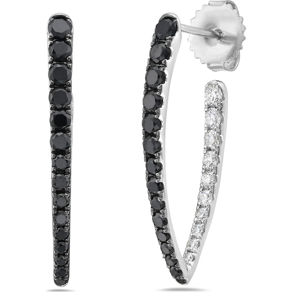 White Diamond and Black Diamond Marquise Shape In and Out Hoop Earrings in 18K White Gold by Charles Krypell