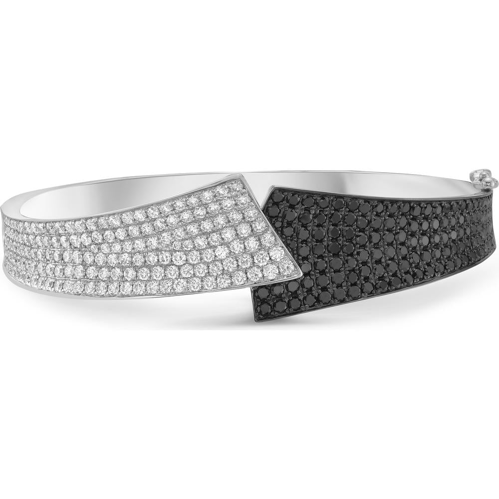White Diamond and Black Diamond Pavé Overlap Bangle Bracelet in 18K White Gold by Charles Krypell