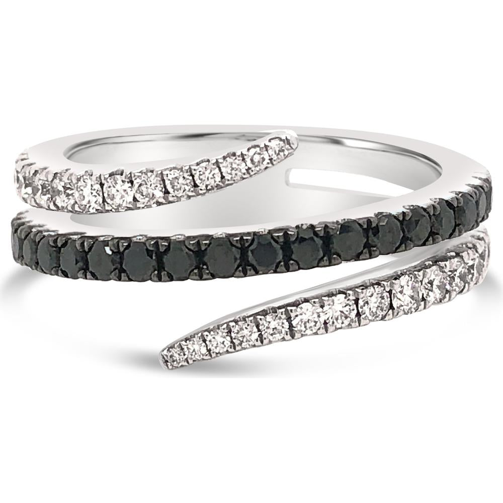 White Diamond and Black Diamond Pavé Twist Ring in 18K White Gold by Charles Krypell