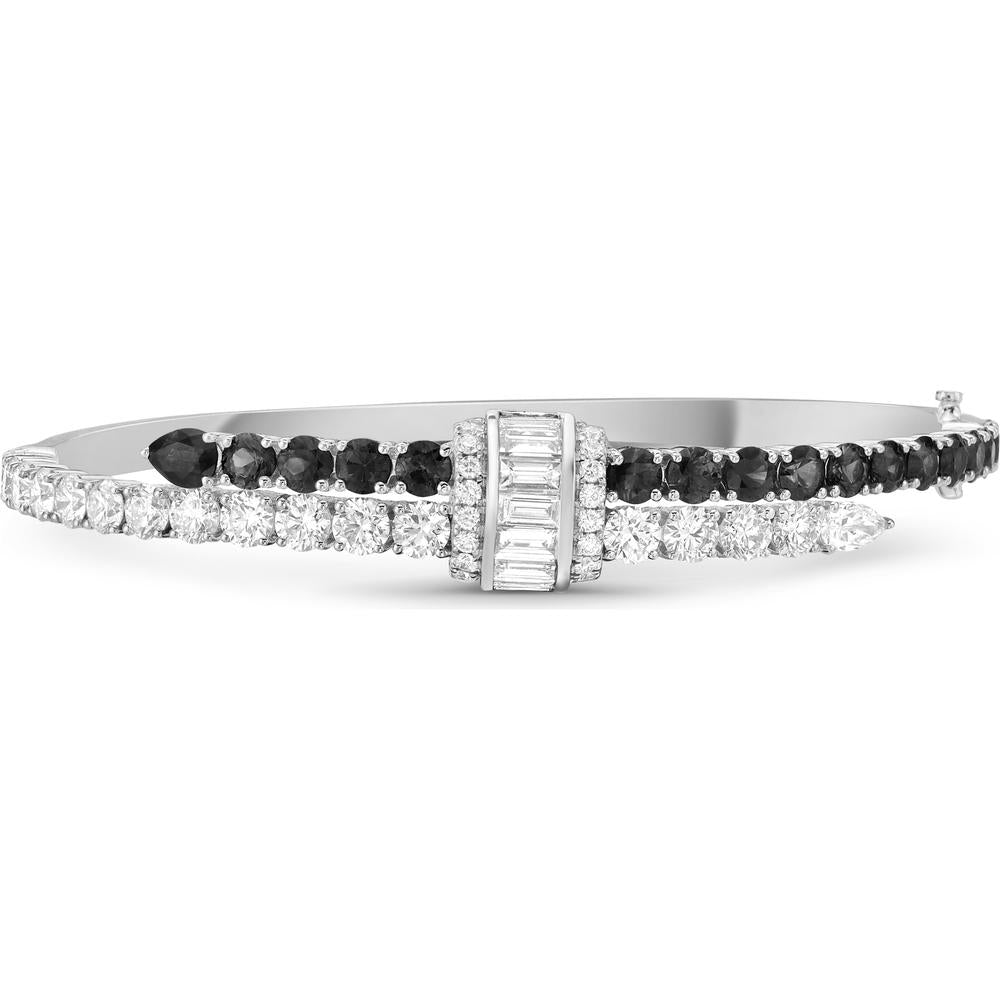 White Diamond and Black Diamond Signature Pull Bangle Bracelet in 18K White Gold by Charles Krypell