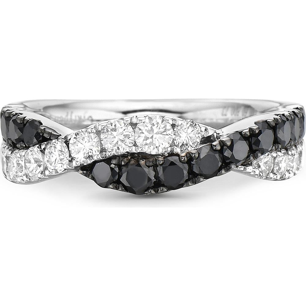 White Diamond and Black Diamond Twining Braid Ring in 18K White Gold by Charles Krypell