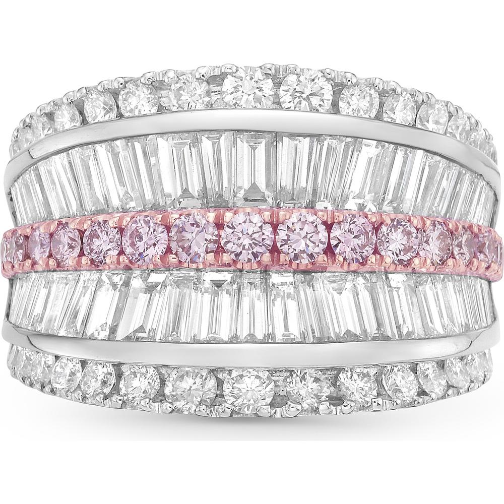 White Diamond and Pink Diamond Five Row Signature Band Ring in 18K Rose Gold and Platinum by Charles Krypell