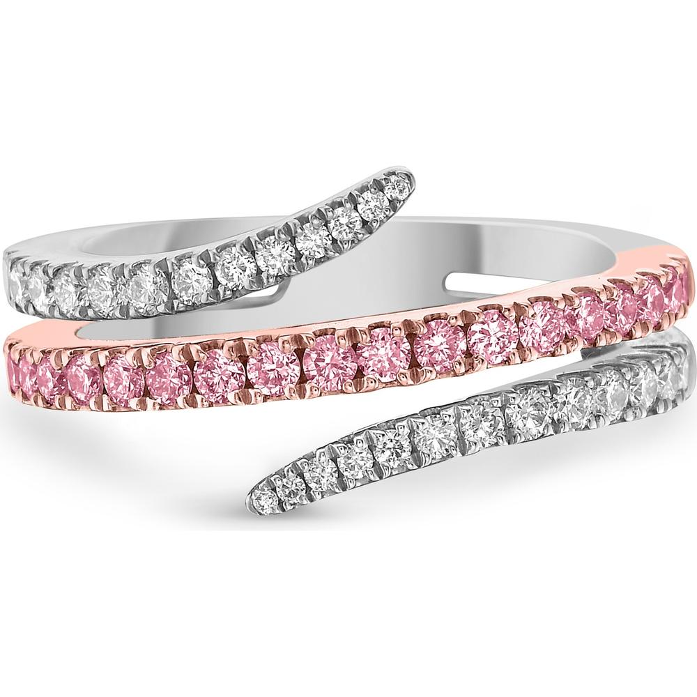 White Diamond and Pink Diamond Pavé Twist Ring in 18K White Gold and Rose Gold by Charles Krypell