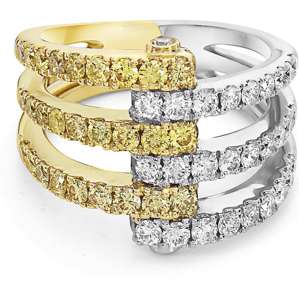 White Diamond and Yellow Diamond Apparatus Ring in 18K White Gold and Yellow Gold by Charles Krypell