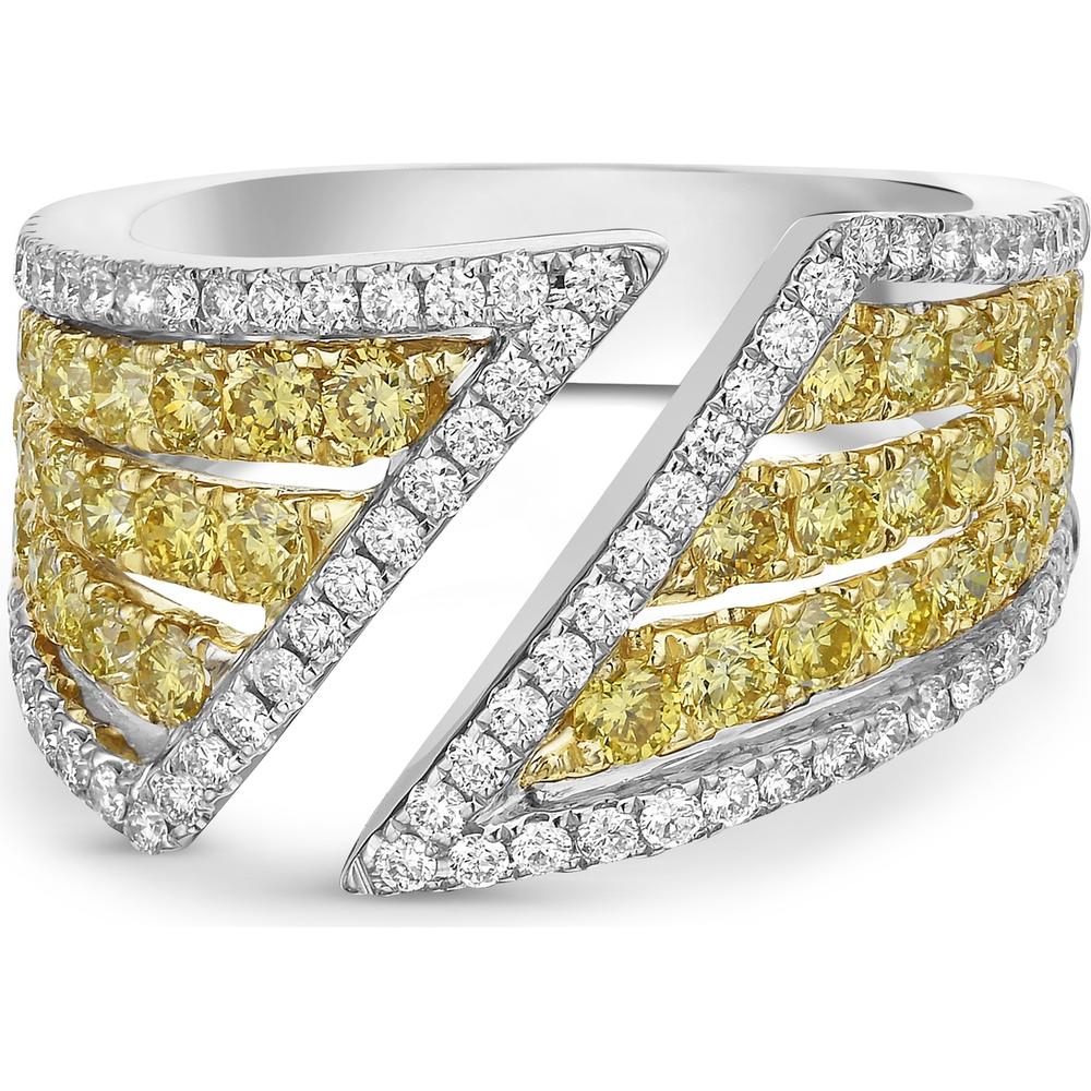 White Diamond and Yellow Diamond Chevron Bypass Band Ring in 18K Yellow Gold by Charles Krypell