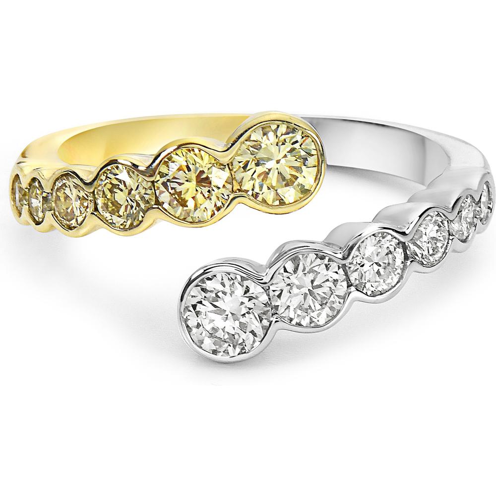 White Diamond and Yellow Diamond Demi Bezel Bypass Ring in 18K White Gold and Yellow Gold by Charles Krypell