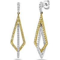 White Diamond and Yellow Diamond Double Kite Drop Earrings in 18K Yellow Gold and White Gold by Charles Krypell