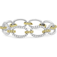 White Diamond and Yellow Diamond Eight Link Bracelet in 18K White Gold and Yellow Gold by Charles Krypell