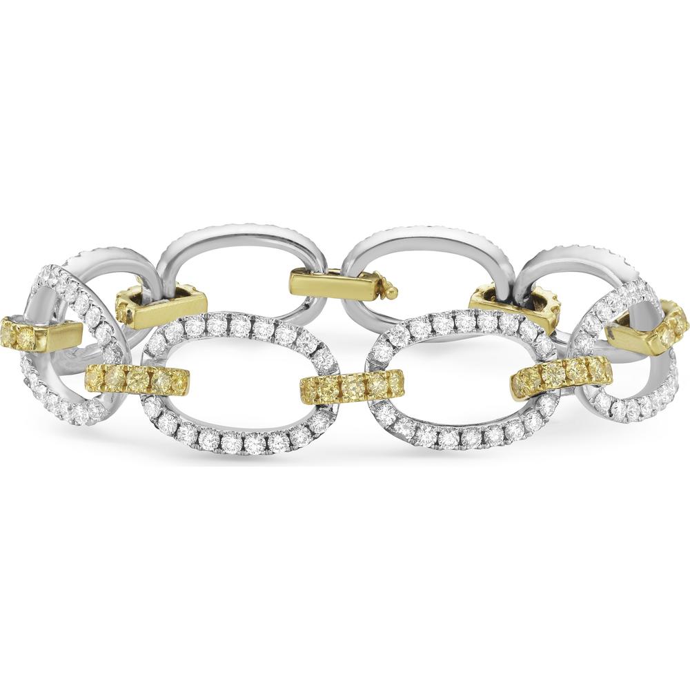 White Diamond and Yellow Diamond Eight Link Bracelet in 18K White Gold and Yellow Gold by Charles Krypell
