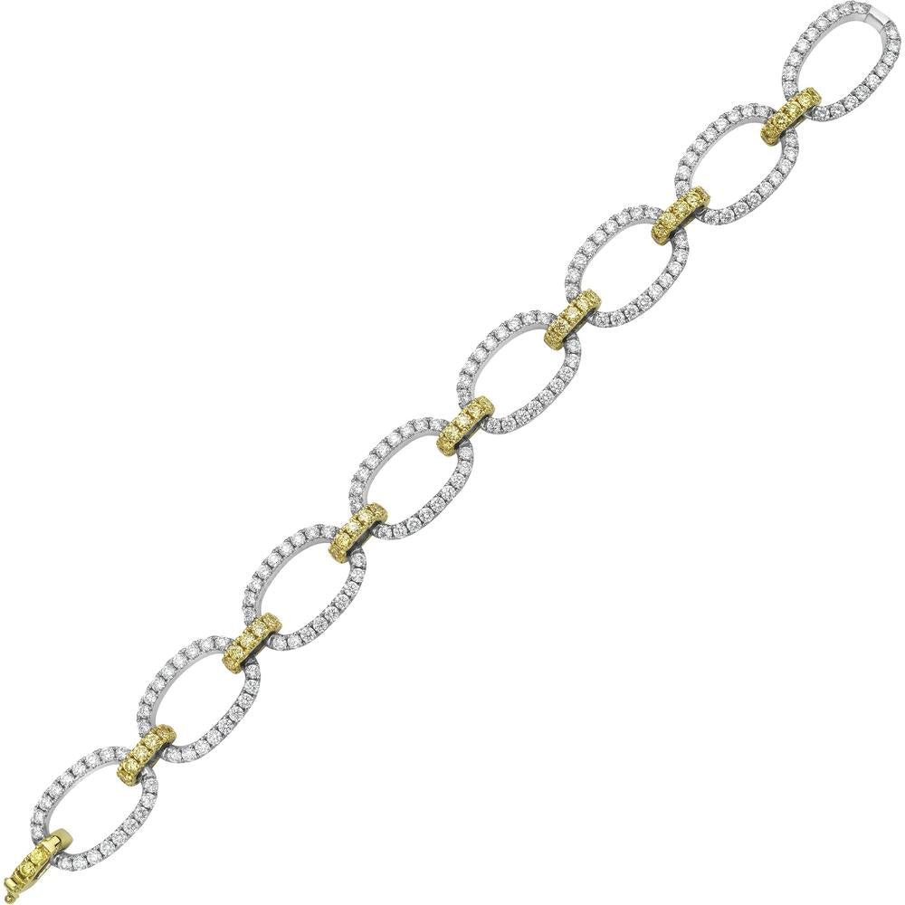 White Diamond and Yellow Diamond Eight Link Bracelet in 18K White Gold and Yellow Gold by Charles Krypell