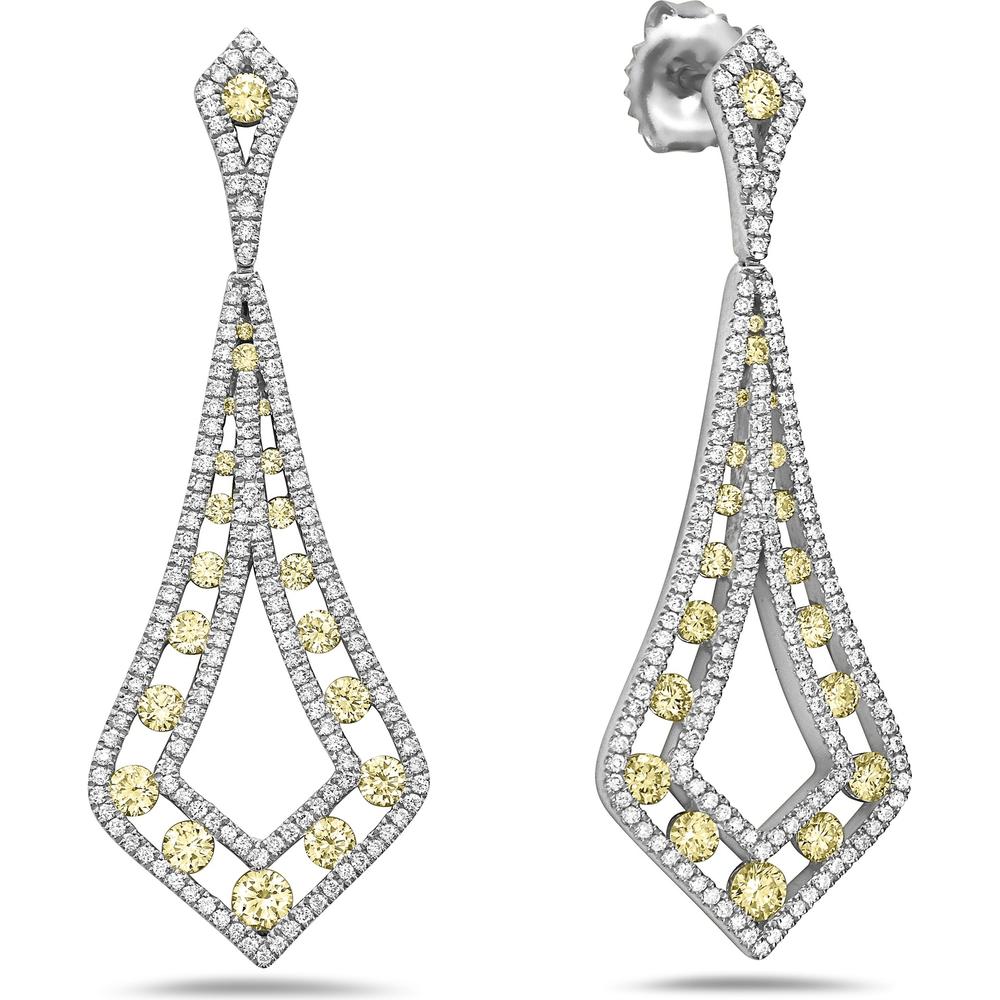 White Diamond and Yellow Diamond Fancy Yellow Kite Shape Floating Drop Earrings in 18K White Gold by Charles Krypell