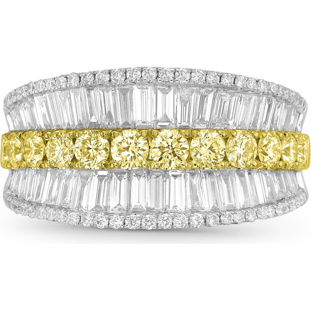 White Diamond and Yellow Diamond Five Row Signature Band Ring in 18K White Gold by Charles Krypell