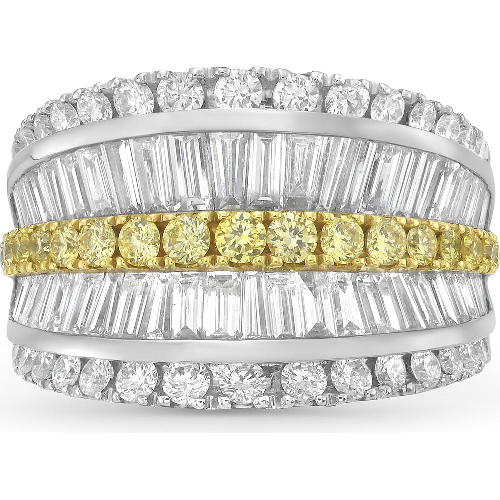 White Diamond and Yellow Diamond Five Row Signature Band Ring in 18K Yellow Gold and Platinum by Charles Krypell