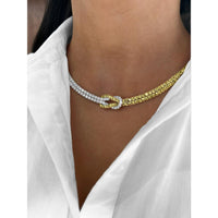 White Diamond and Yellow Diamond Hercules Knot Necklace in 18K White Gold and Yellow Gold by Charles Krypell